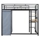 preview thumbnail 51 of 77, Twin/Full Size Loft Bed with Bulit-in Desk and LED Light, Metal Loft Bedframe with Wardrobe, Storage Shelves and Power Outlet