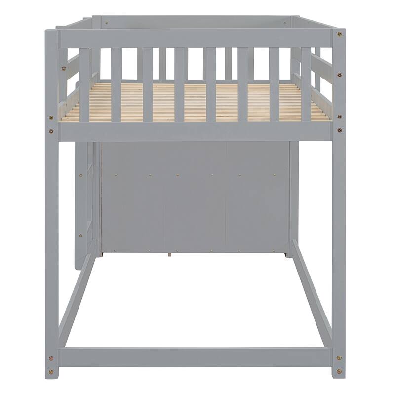 Twin over Twin / Full over Full Bunk Bed with 4 Drawers and 3 Shelves, Wooden Kids Storage Bed Frame with Ladder