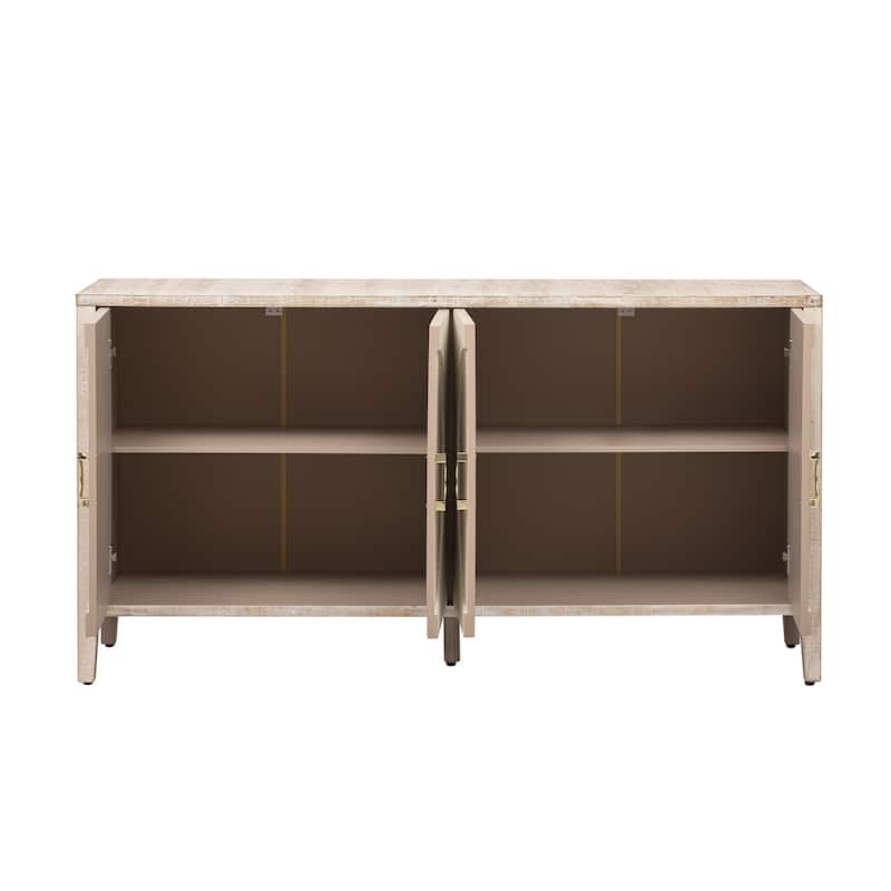 4 Door Cupboard Sideboard with Rounded Door Accent, Storage Cabinet with Metal Support legs and Rounded Metal Door Handle