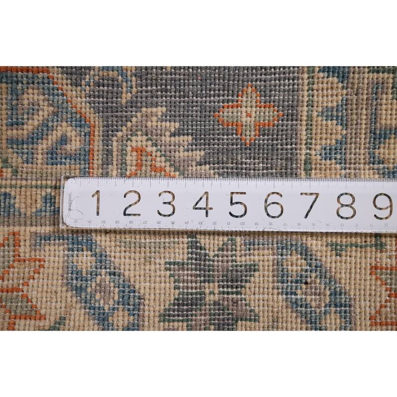 Geometric Kazak Accent Rug Hand-Knotted Grey Wool Carpet - 2'7" x 4'2"