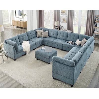 Chenille U-Shaped Modular Sectional Sofa with Bonus Storage - 12 Pieces, Easy Assembly