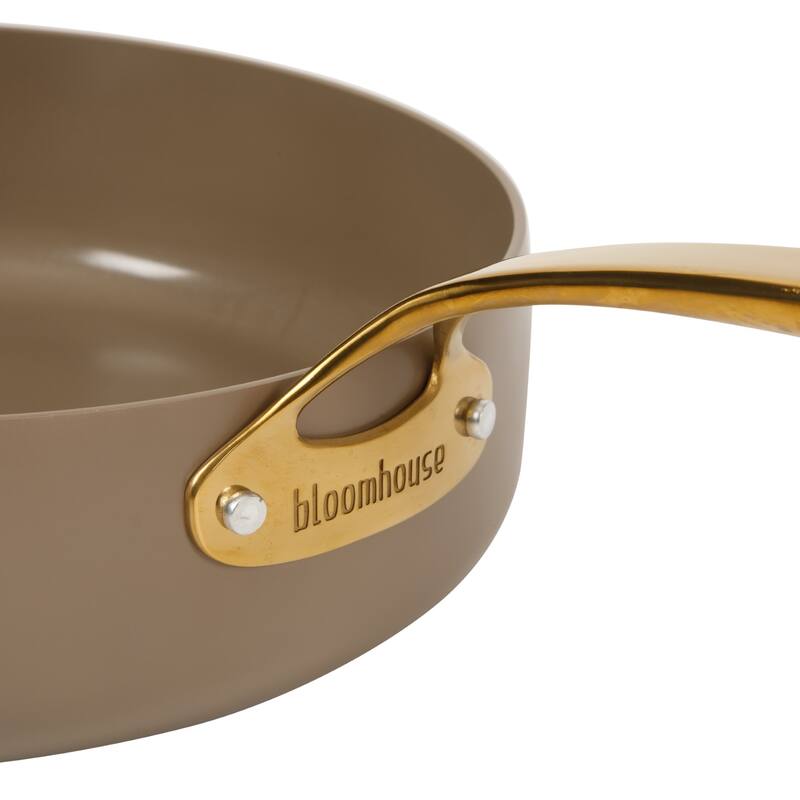Bloomhouse Pots and Pans Heavy Duty Aluminum Premium PFA Free Ceramic Nonstick - Cappucino Cream with Gold Handle