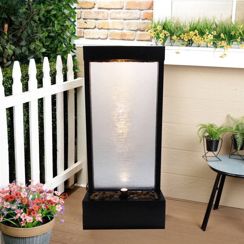 Alpine Corporation 72" Zen Mirror Waterfall Fountain with LED Lights and Stones