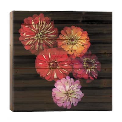 Zinging Zinnia Print On Wood by Magda Indigo - Multi-Color