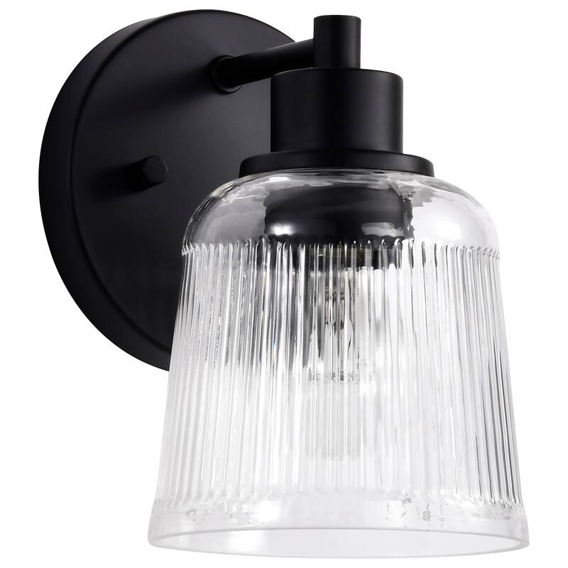 Grayson 1 Light Vanity Matte Black Finish Clear Ribbed Glass - Matte Black