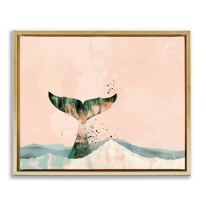 Stupell Pink Abstract Whale Tail Framed Floater Canvas Wall Art Design By Arlington Prints - 21 x 17 - Gold