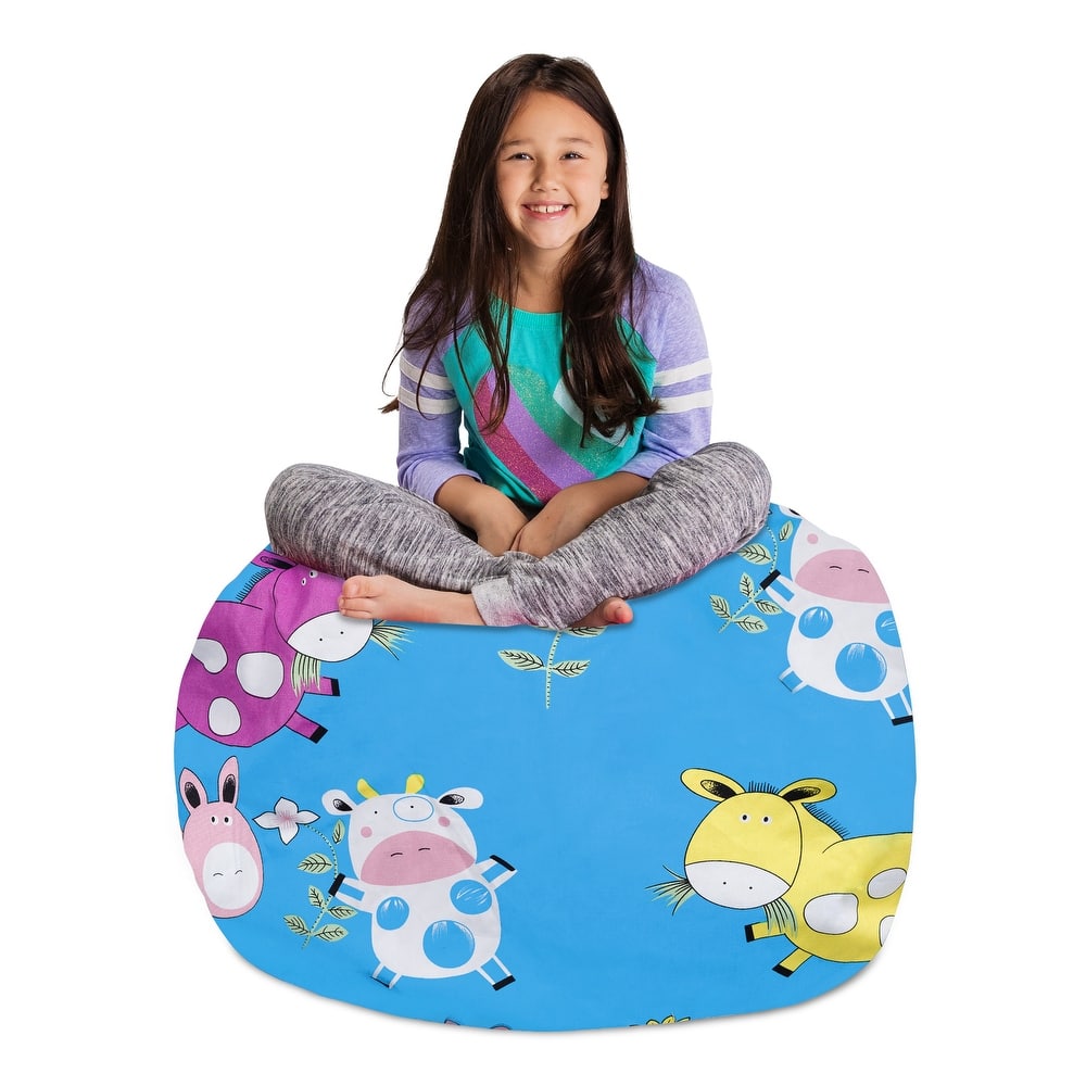 Kids Bean Bag Chair Cover Stuffed Animal Storage or Toy Organizer