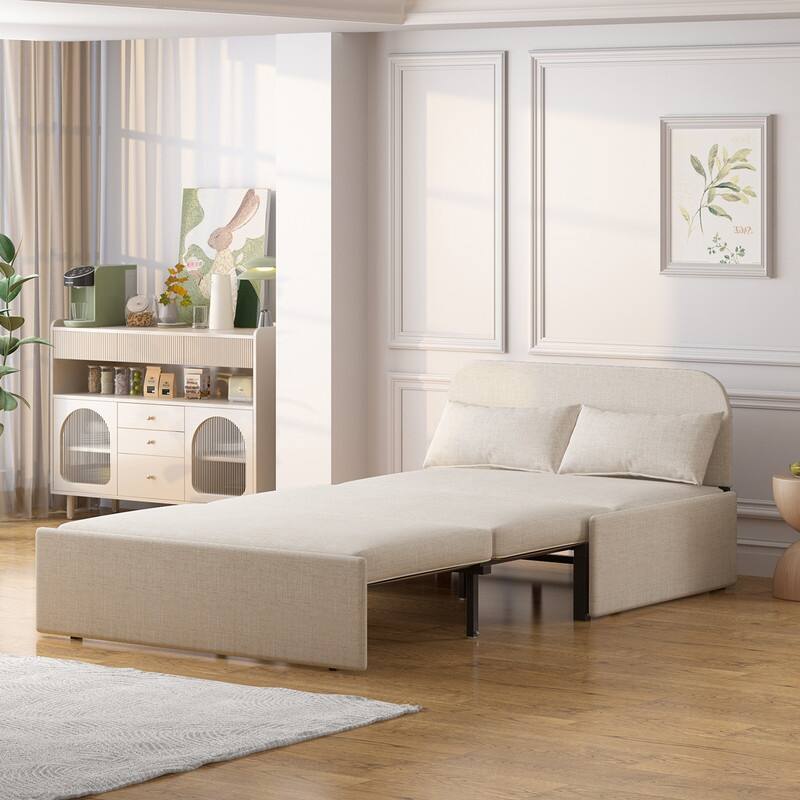 Mixoy Linen 2-in-1 Convertible Sofa Bed,Twin/Queen Pull Out Sleeper Sofa with Mattress,Cushions