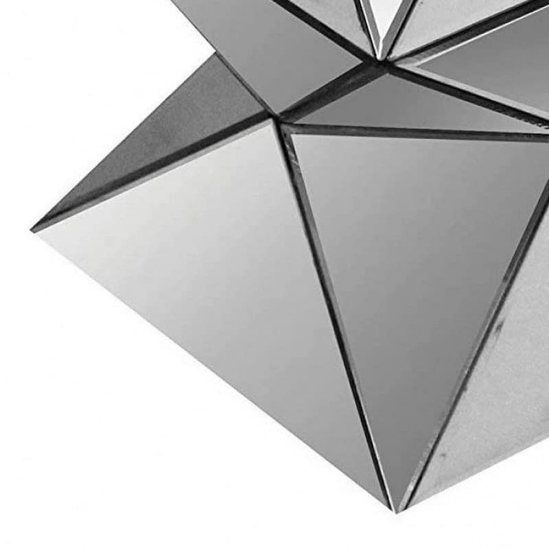20 Inch Modern End Table, Square Mirror Top, Silver Geometric Pedestal Base - 12L x 12W x 20H in inches