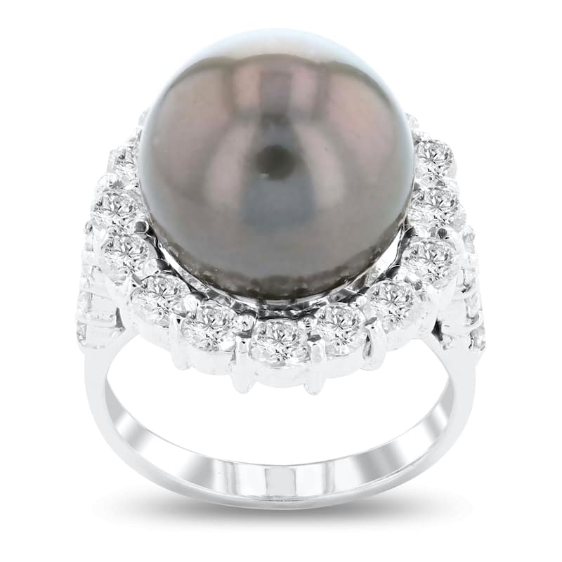 Auriya 14k White Gold 12 1/2ct Tahitian Cultured Black Pearl and 1 1/2ct TDW Diamond Ring