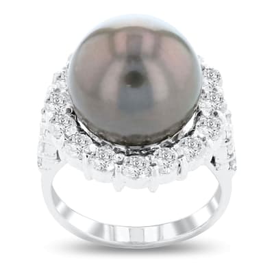 Auriya 14k White Gold 12 1/2ct Tahitian Cultured Black Pearl and 1 1/2ct TDW Diamond Ring