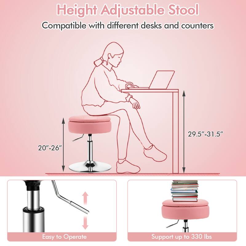 Set of 2 Adjustable Vanity Stool Swivel Storage Makeup Chair with Tray