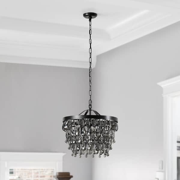 slide 2 of 7, Renata Glass 4-Light Black Chandelier by Kosas Home Black