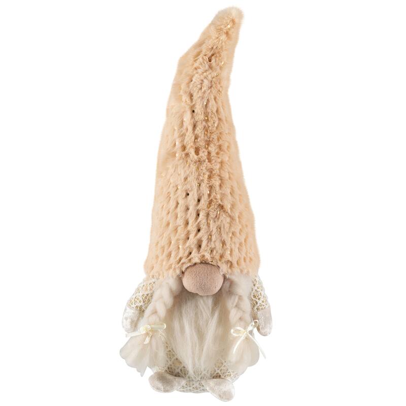 Girl Gnome in Faux Fur Hat Christmas Figure - 12" - Beige