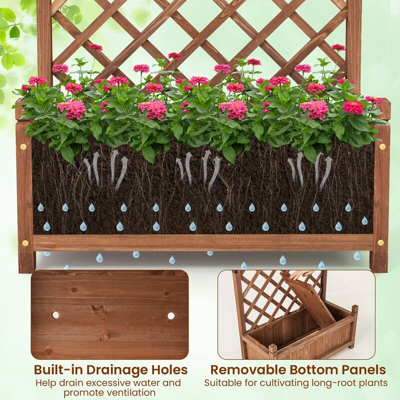 Gymax 2PCS 60'' Tall Raised Garden Bed w/ Diamond Lattice Trellis
