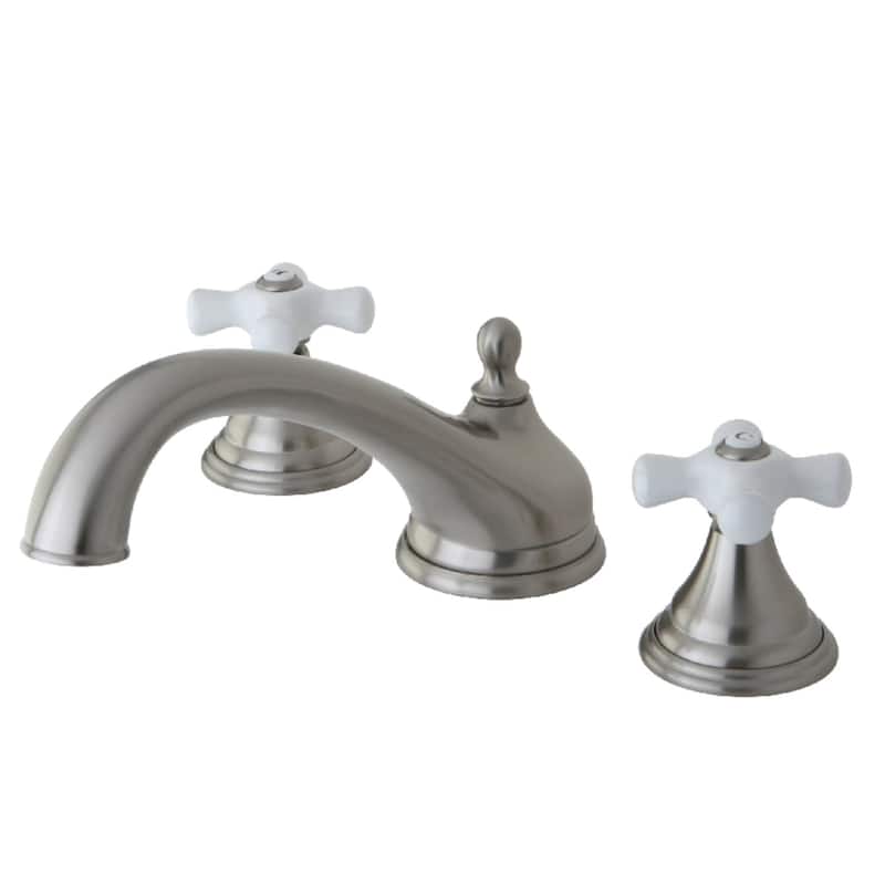 Kingston Brass Vintage Deck Mounted Roman Tub Filler with Cross - Brushed Nickel