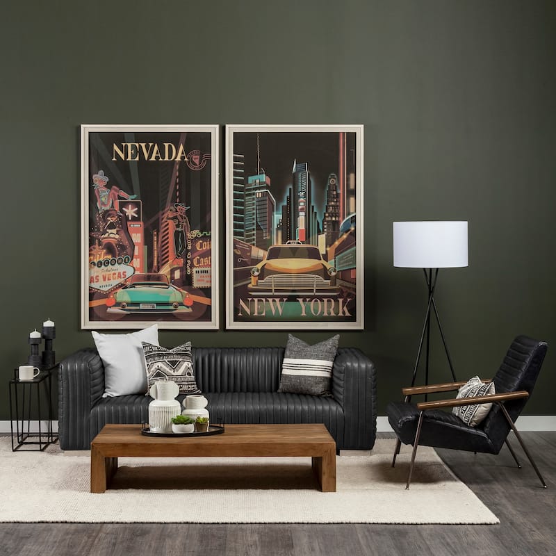 Ricciardo Cognac Genuine Leather Wrapped Sofa - 86.6L x 38.6W x 26.4H - Black