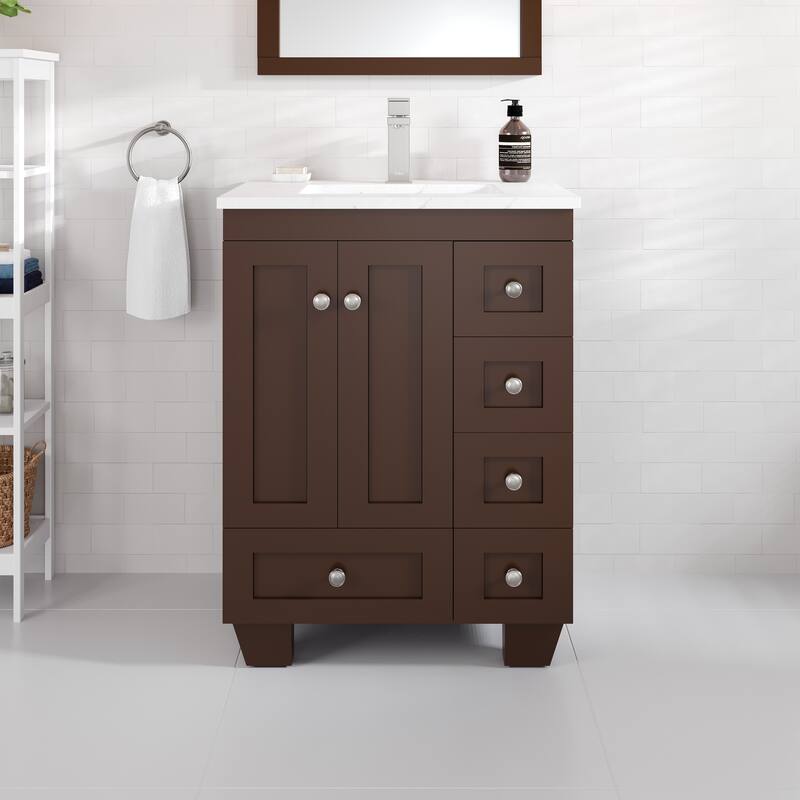 Eviva Acclaim 24"W Bath Vanity with Carrara Quartz Top & Undermount Sink - Teak