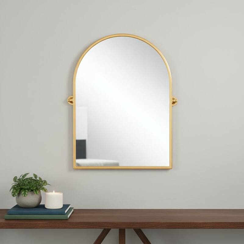 HomeRoots 36" Gold Metal Arch Tilting Framed Accent Mirror - 23.97 in. x 35.76 in. x 3.14 in. - 23.97 in. x 35.76 in.  x 3.14 in.