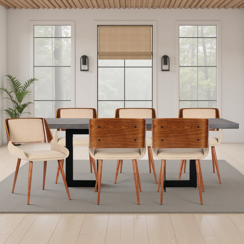 Mid-Century Modern Walnut Wood Upholstered Dining Chair - Set of 6 - Brown & Walnut