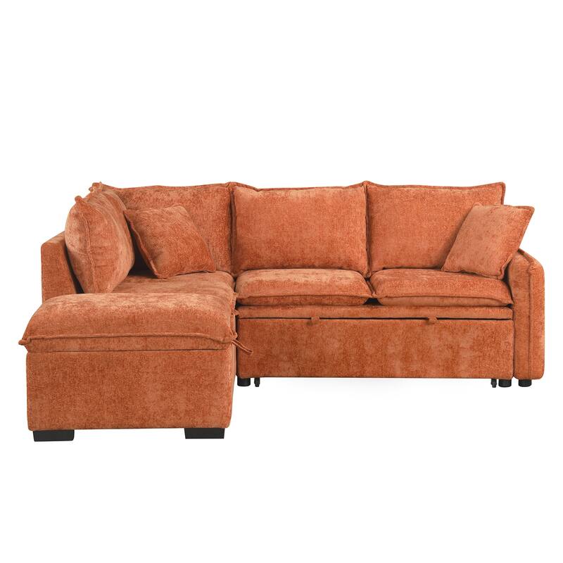 82.67"Convertible Sofa Bed Sectional Sofa Sleeper L-shaped Sofa with a Storage Ottoman,Two Pillows, Two Power Sockets and Two US