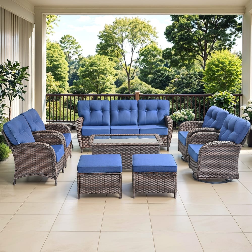 Gymojoy Wicker Patio Furniture Set, 5" Thick Cushioned Outdoor Rattan Conversation Set