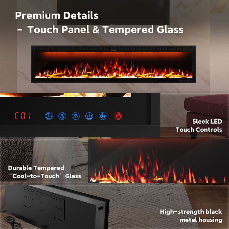 Clihome 42-88" Recessed Wall-Mounted Smart Control Electric Fireplace