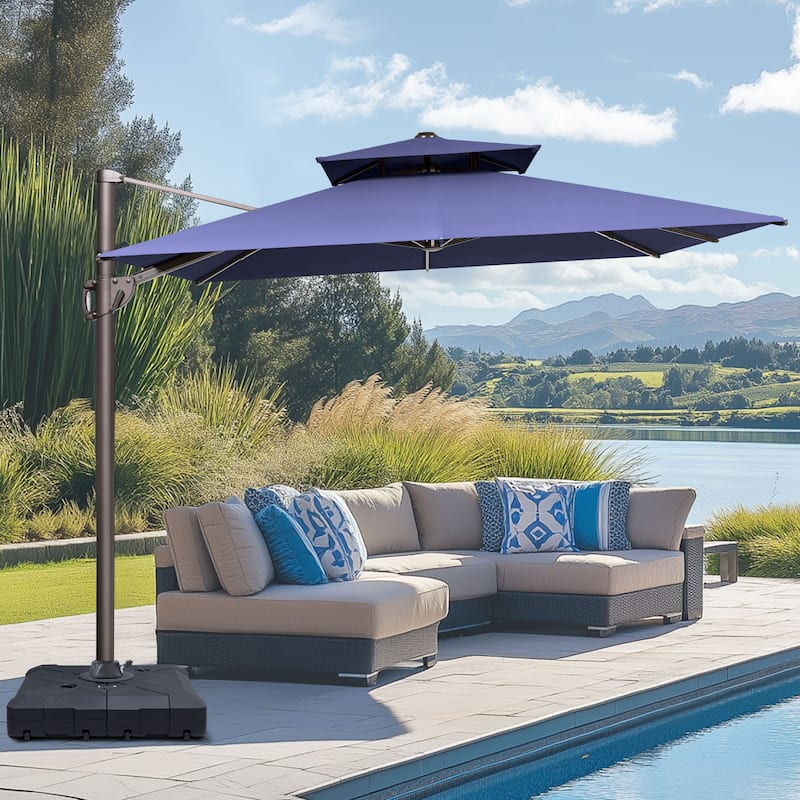 9 FT x 12 FT Outdoor Patio Dual Top Umbrella Cantilever Offset with Base