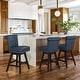 preview thumbnail 1 of 6, 26 in. Set of 3 Upholstered Bar Stools Counter Height Barstool 360° Swivel with Curved Backrest, Armless Stool Dark Blue/Faux Leather - Counter Height