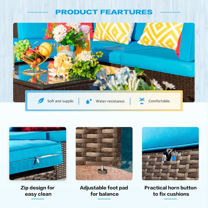 Lacoo 7 Pieces Outdoor Sectional Sofa Wicker Rattan Conversation Sets