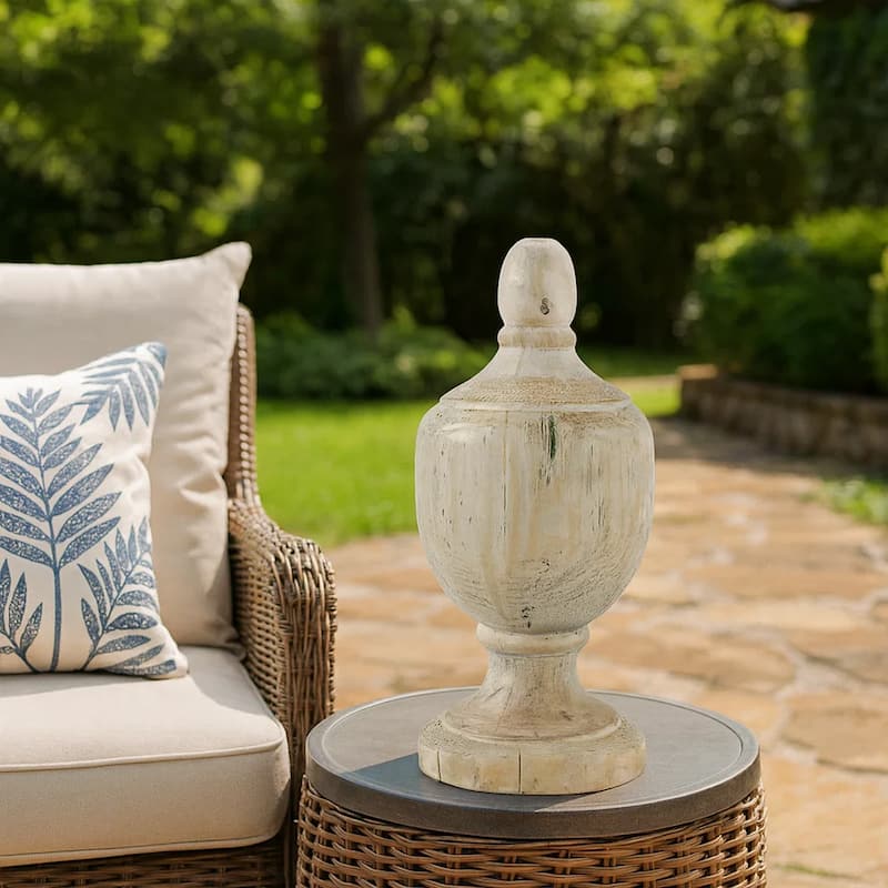 18 Inch Modern Accent Decor, Turned Finial Design, Whitewashed Finish