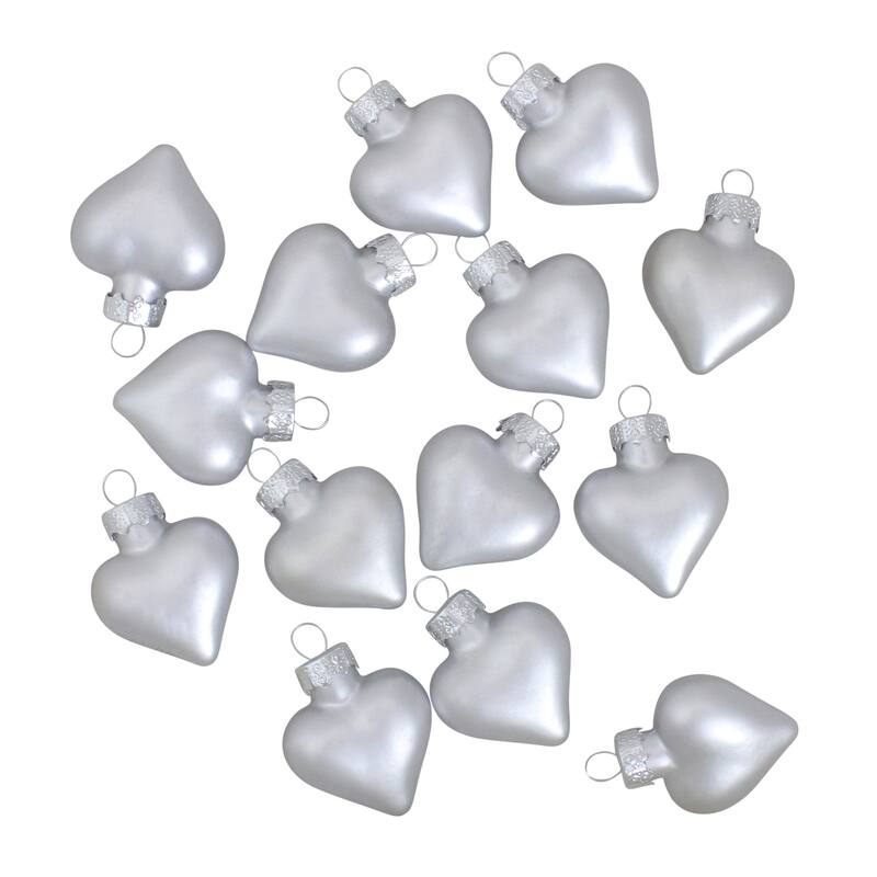 56ct Silver Matte Glass Heart Christmas Ornaments 1.75" (45mm)