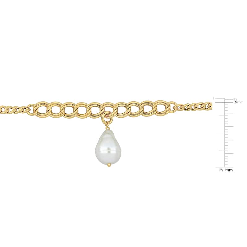 Miadora Cultured Freshwater Natural Shape Pearl Bracelet Link Chain Yellow Silver