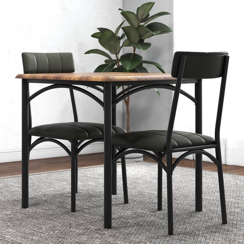 Kitchen Dining Table Set for 2 with Upholstered Chairs - Brown
