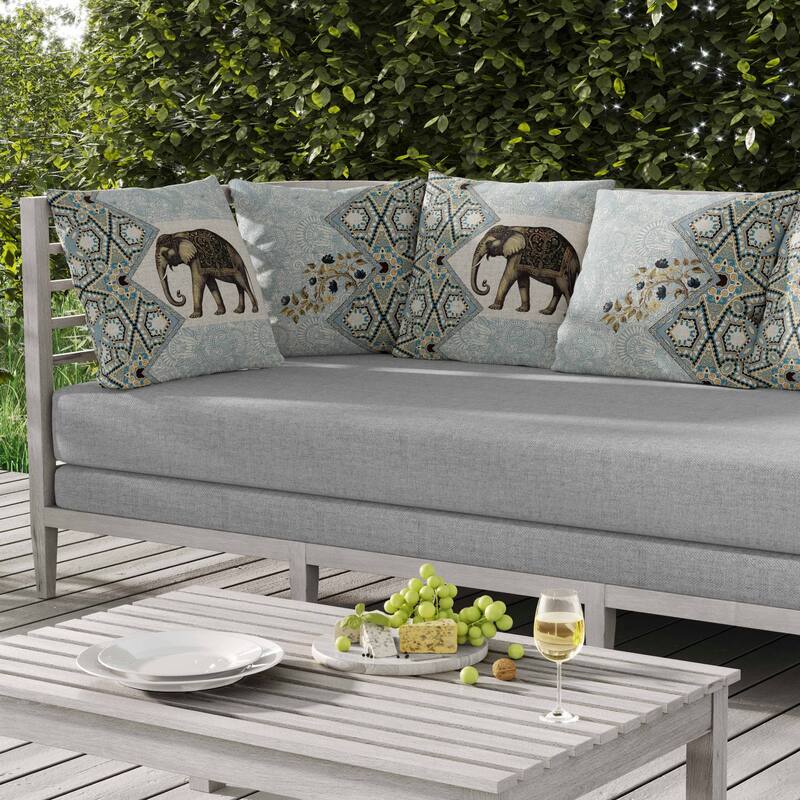 Floraphant Indoor/Outdoor Reversible Throw Pillow Blue and Isabelline
