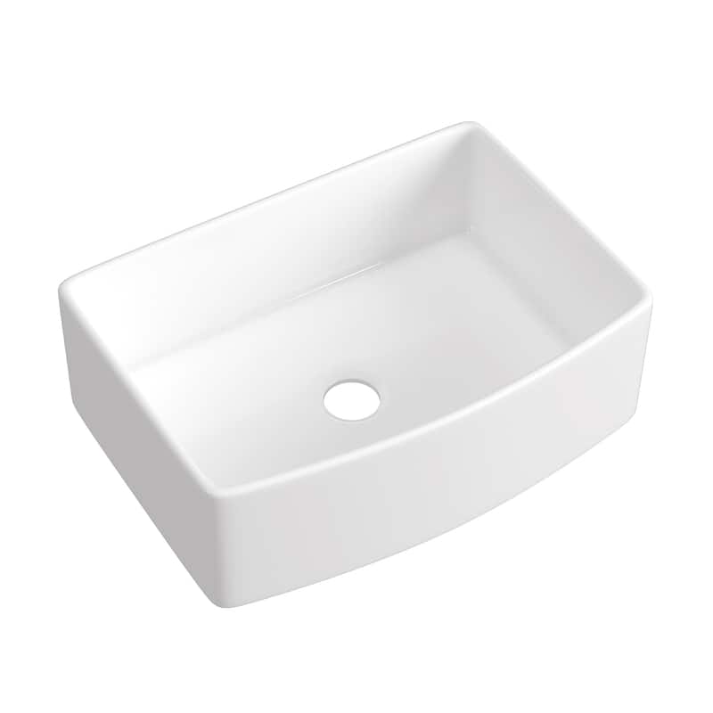 Premium White Fireclay Curved Apron Front Kitchen Sink for Home, Farmhouse (Grid & Strainer Included)