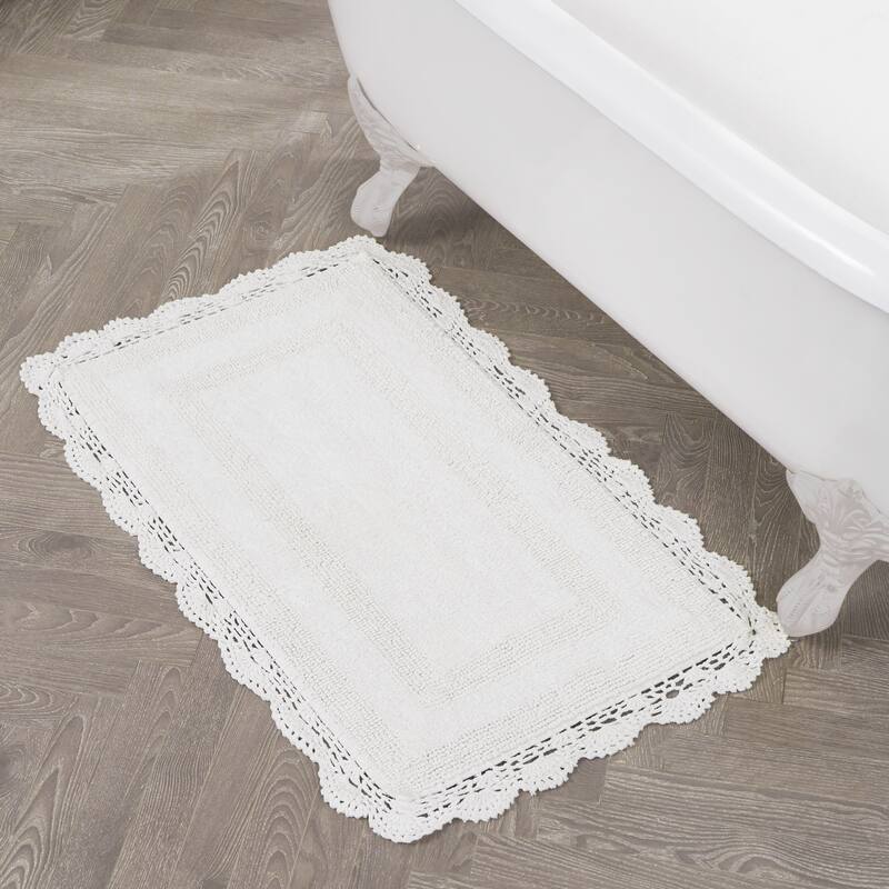 Laura Ashley Reversible Cotton Crochet Bath Rug - 21x34 - White