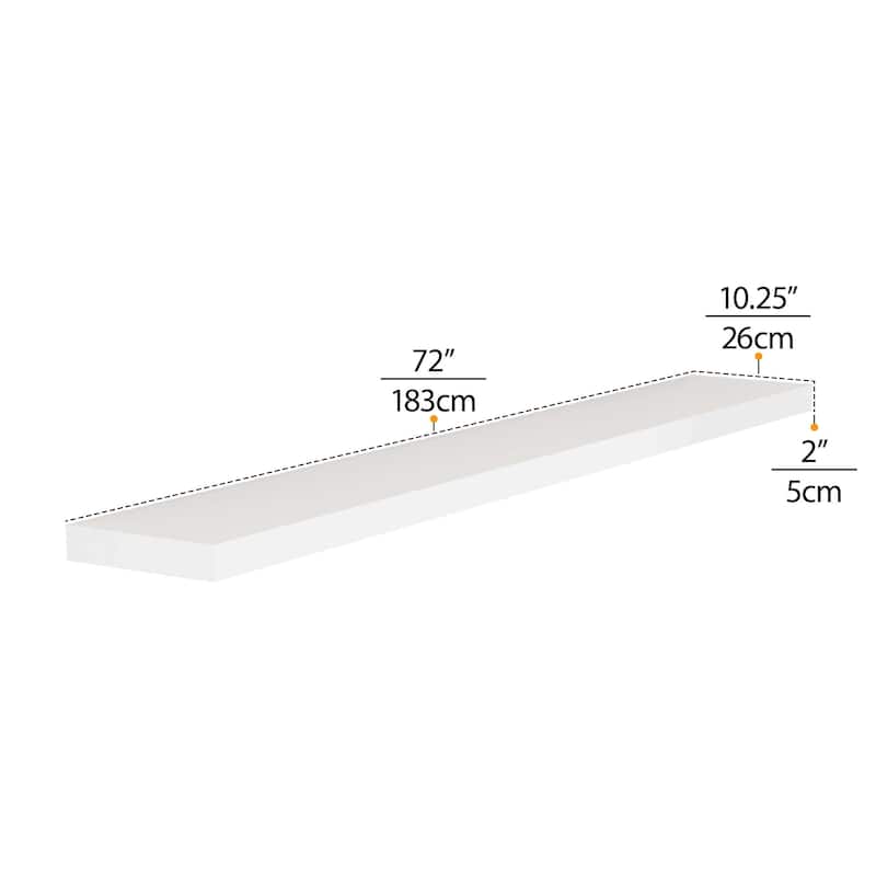Wallniture Ronda 72 inch Floating Shelf, Living Room Shelves, Kitchen Storage Shelves, White Book Shelf for Wall
