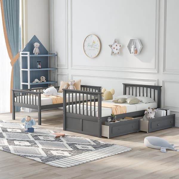 slide 2 of 13, Gray Convertible Storage Bunk Bed Can Be Divided Into 2 Twin Daybeds Gray - Twin