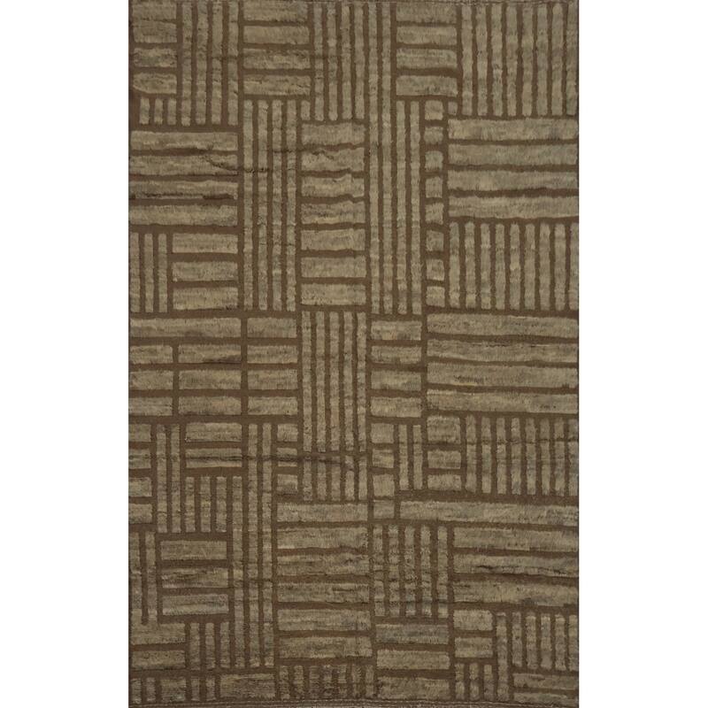 Hand Knotted Oriental 100% Wool Carpet Modern All-Over Brown Moroccan Area Rug - 13' 10'' X 10' 0''