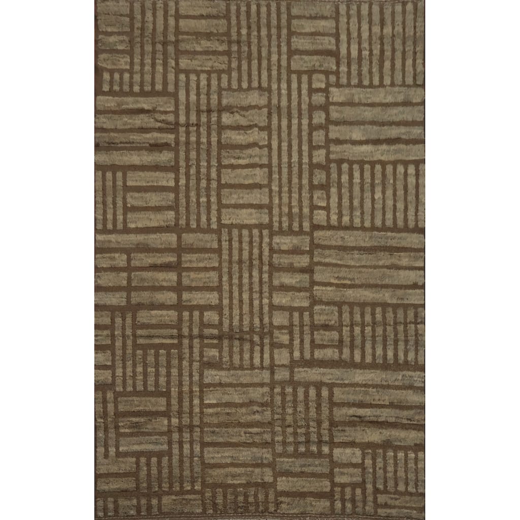 Hand Knotted Oriental 100% Wool Carpet Modern All-Over Brown Moroccan Area Rug - 13' 10'' X 10' 0''