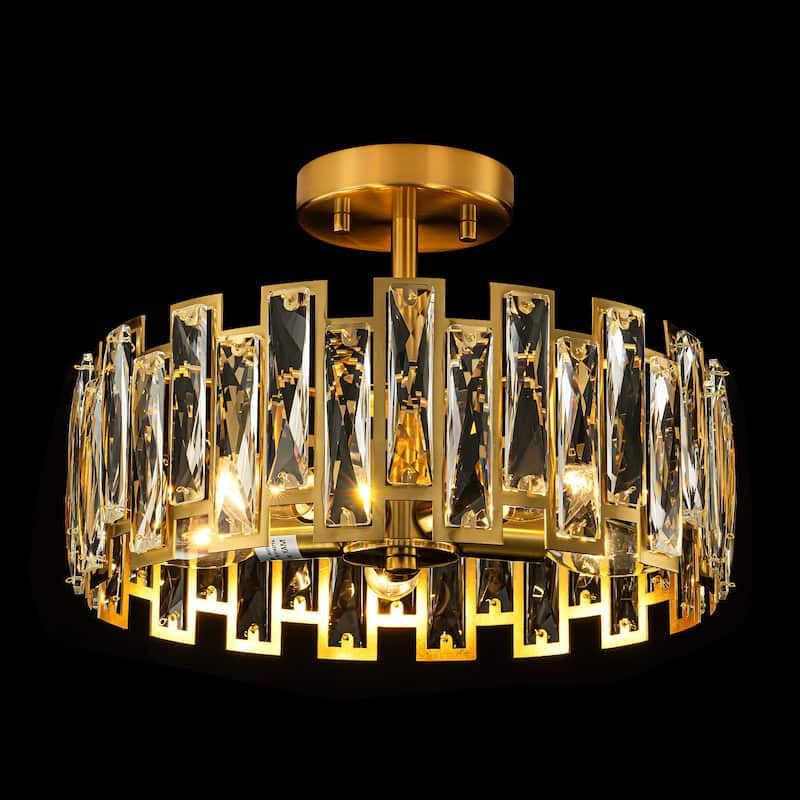 5-Light Mid-Century Modern Glam Cage Drum Crystal Semi-Flush Mount Ceiling Light