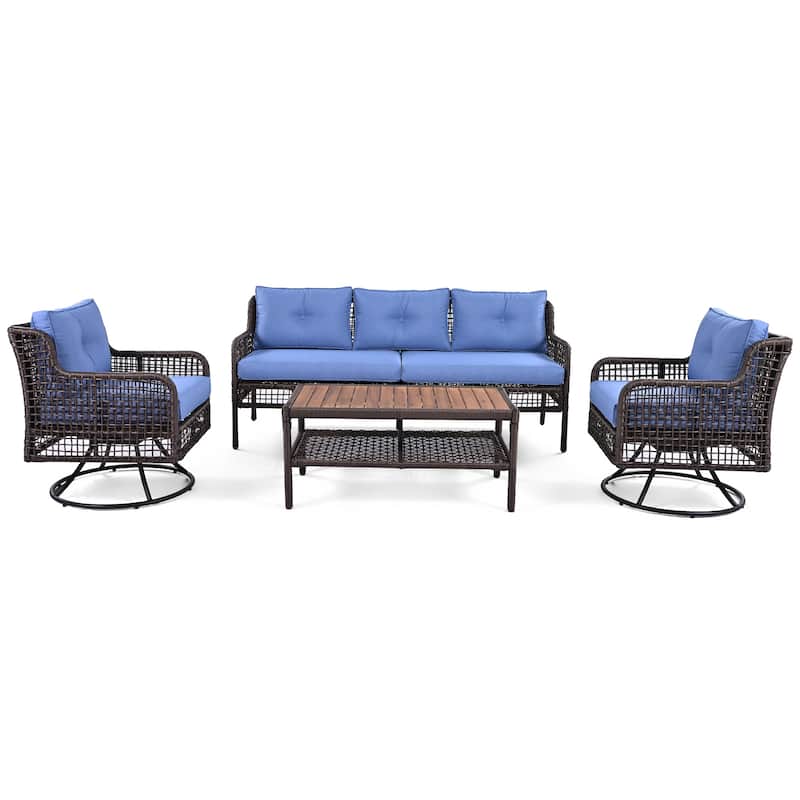 4 Pieces Patio Furniture Set with Swivel Chairs