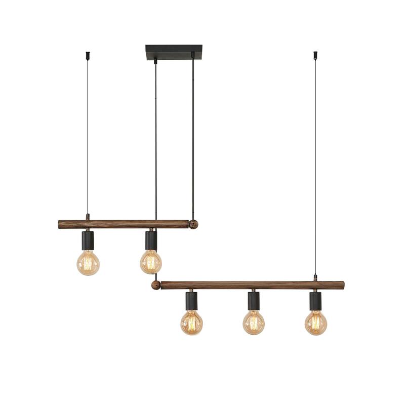 Kitchen Island Pendant Lighting, 5-Light Farmhouse Dining Room Light Fixture Over Table, Rustic Industrial Linear Chandelier - Brown