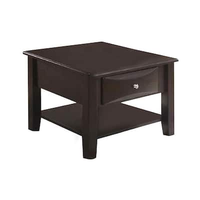 22 in. Brown Square Wood End Table with Storage Drawer for Convenience