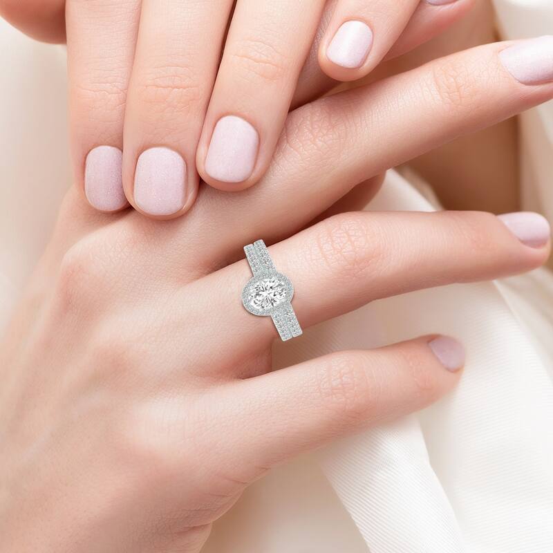 Marquee 1 1/2 Carat TW Center Oval Lab Grown Diamond Halo Bridal Set in 14Karat White Gold