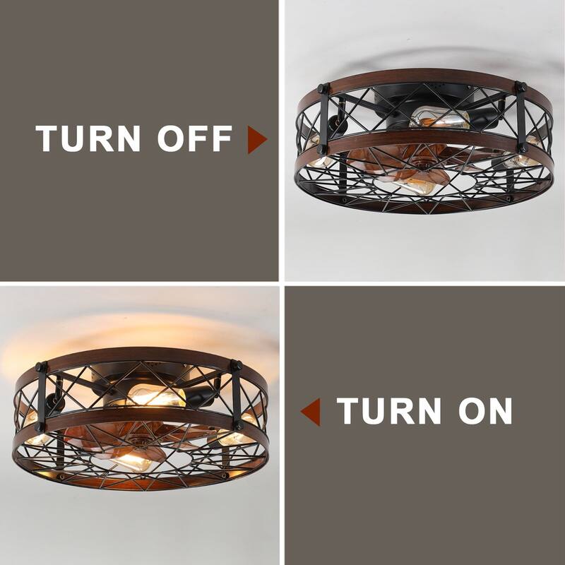 Oaks Aura 20in.Modern Caged Low Profile Ceiling Fan with Light, Dual App Control Farmhouse Flush Mount Ceiling Fan with Remote