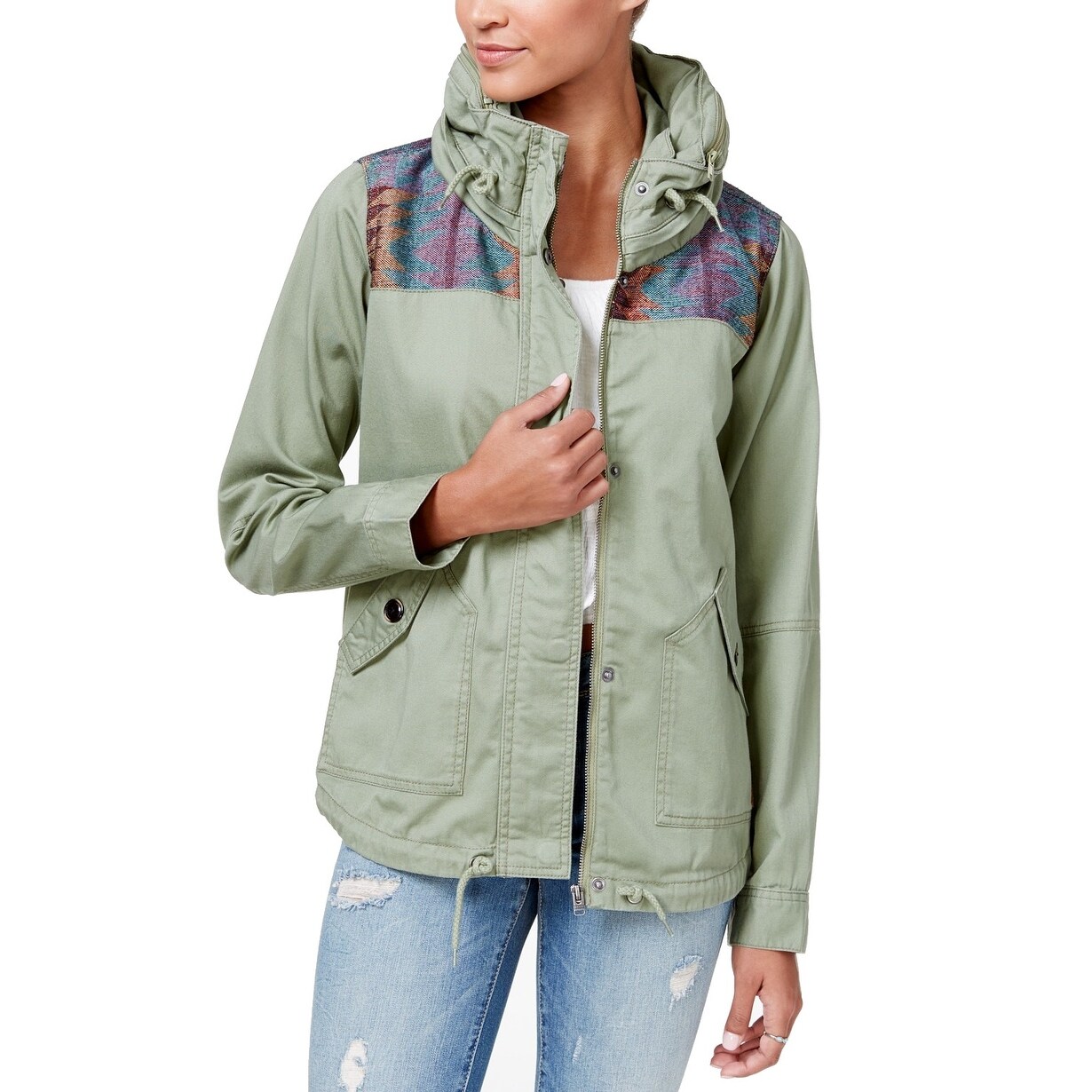 Shop Roxy Green Large L Junior Winter Cloud Embroidered Anorak
