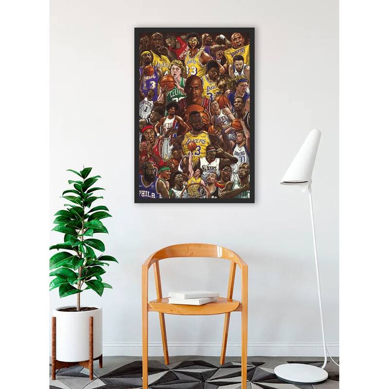 Basketball Superstars Collage Framed Art Poster - 24 x 36 Inch