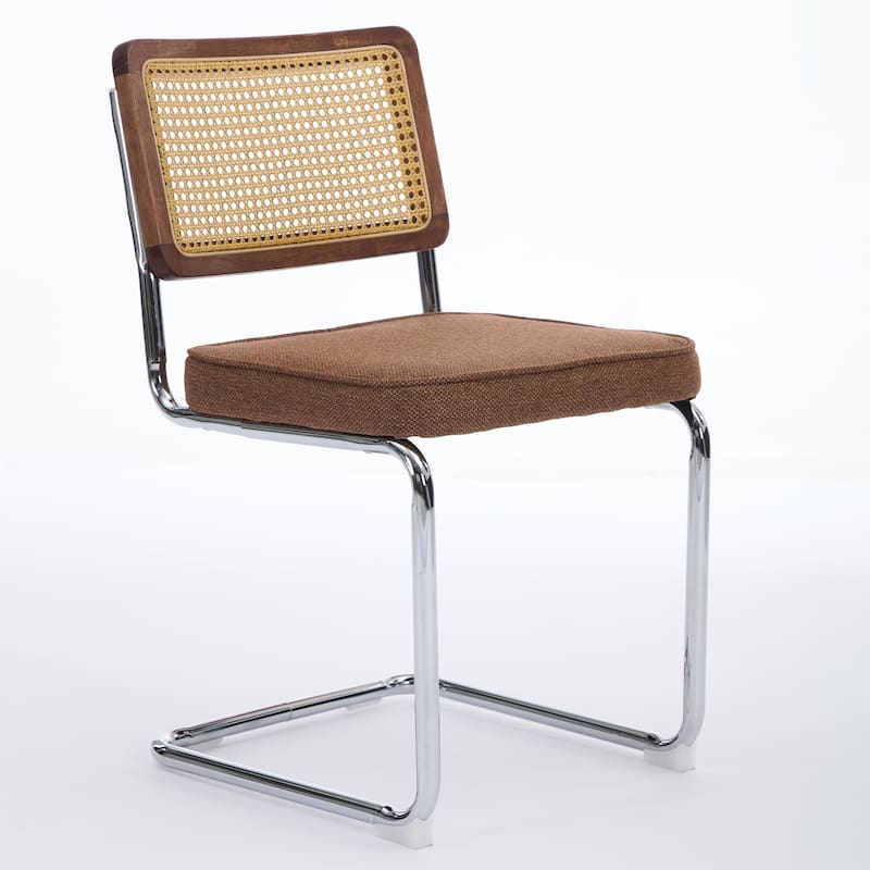 Velvet Upholstered Dining Chairs Set of 2, with Natural Cane Back and Stainless Chrome Base